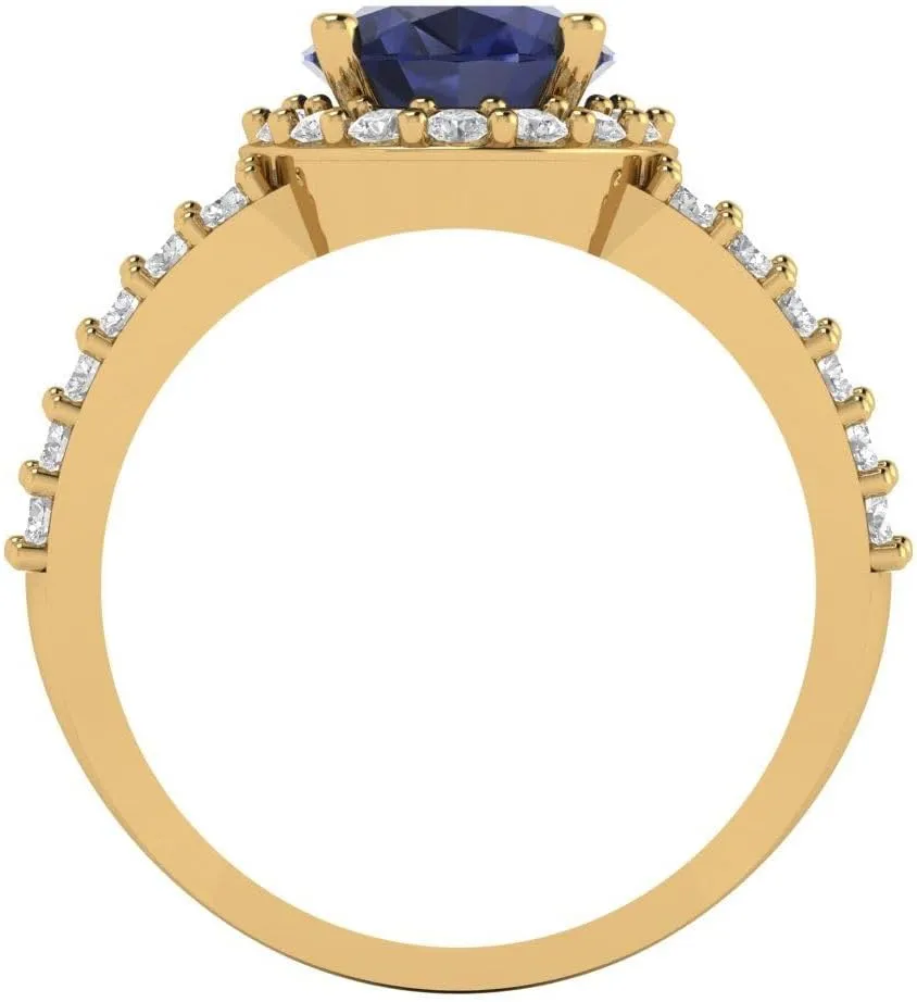 Clara Pucci 2.78 ct Oval Cut Created Blue Sapphire 14k Yellow Gold Halo Solitaire with Accents Wedding Engagement Bridal Promise Ring