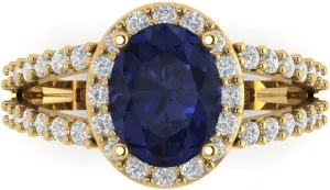 Clara Pucci 2.78 ct Oval Cut Created Blue Sapphire 14k Yellow Gold Halo Solitaire with Accents Wedding Engagement Bridal Promise Ring