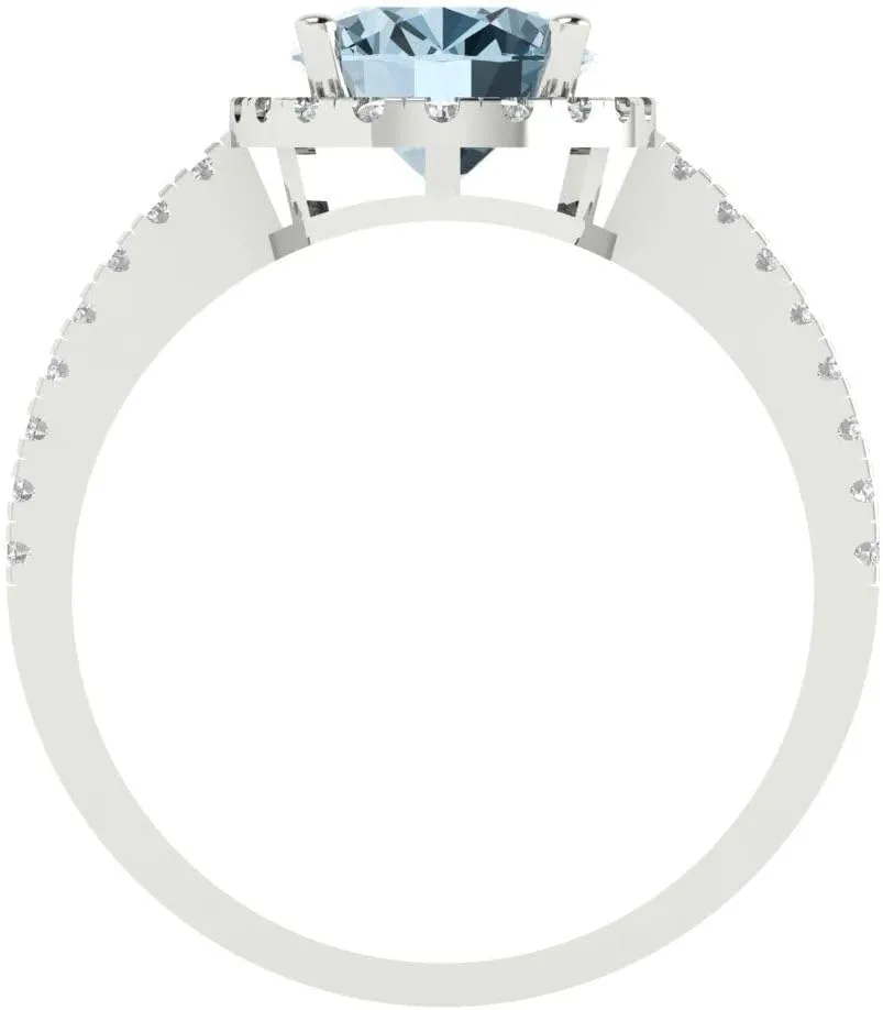 Clara Pucci 3.42ct Oval Cut Solitaire W/accent Halo Sky Blue Aquamarine Designer Wedding Bridal art deco Anniversary Ring 14k White Gold