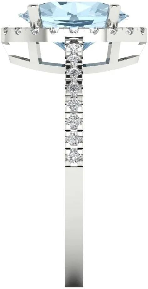 Clara Pucci 3.42ct Oval Cut Solitaire W/accent Halo Sky Blue Aquamarine Designer Wedding Bridal art deco Anniversary Ring 14k White Gold