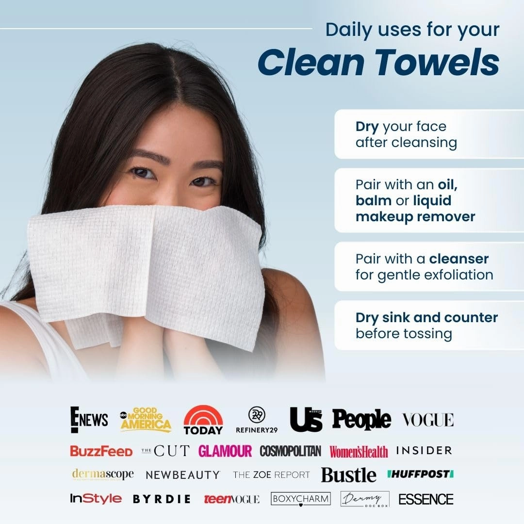 Clean Skin Club Clean Towels XL™️, 100% USDA Biobased Face Towel, Disposable Face Towelette, Eczema Association Accepted, Makeup Remover Dry Wipes, Ultra Soft, 150 Ct, 3 Pack