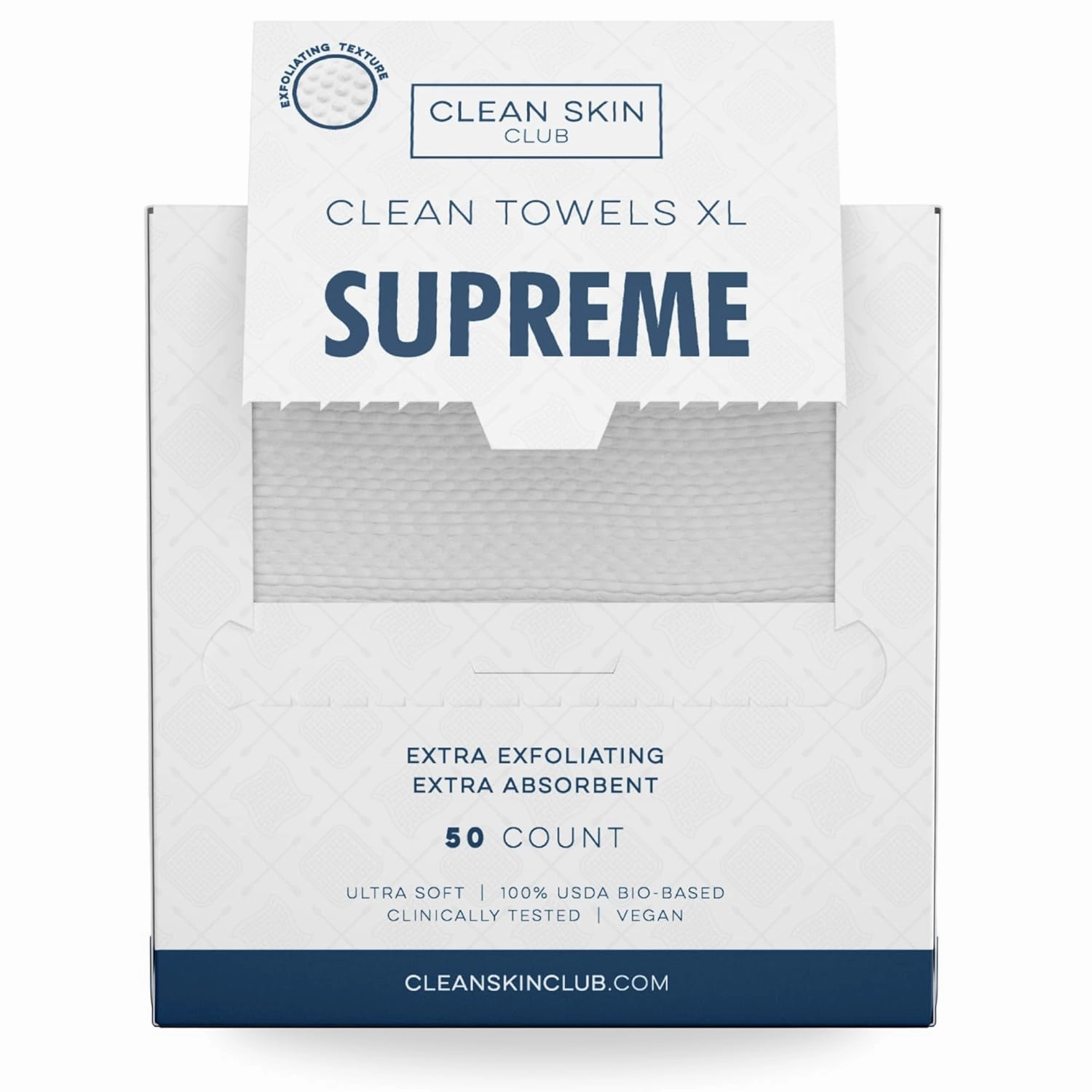 Clean Skin Club Clean Towels XL™ Supreme, 100% USDA Biobased Face Towel, Disposable Face Towelette, Eczema Association Accepted, Makeup Remover Dry Wipes, Ultra Soft, 50 Ct, 1 Pack