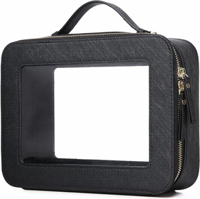 Clear Makeup Bag for Women Waterproof Travel Cosmetics and Toiletries Case Portable Makeup Oaganizer Bag Clear Car Bag with Zipper (Black, L-1)