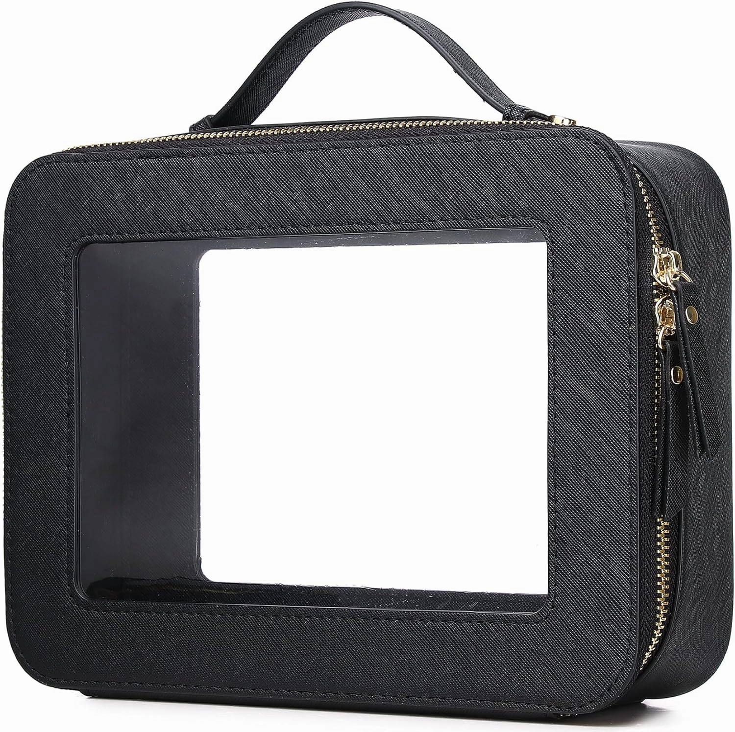 Clear Makeup Bag for Women Waterproof Travel Cosmetics and Toiletries Case Portable Makeup Oaganizer Bag Clear Car Bag with Zipper (Black, L-1)