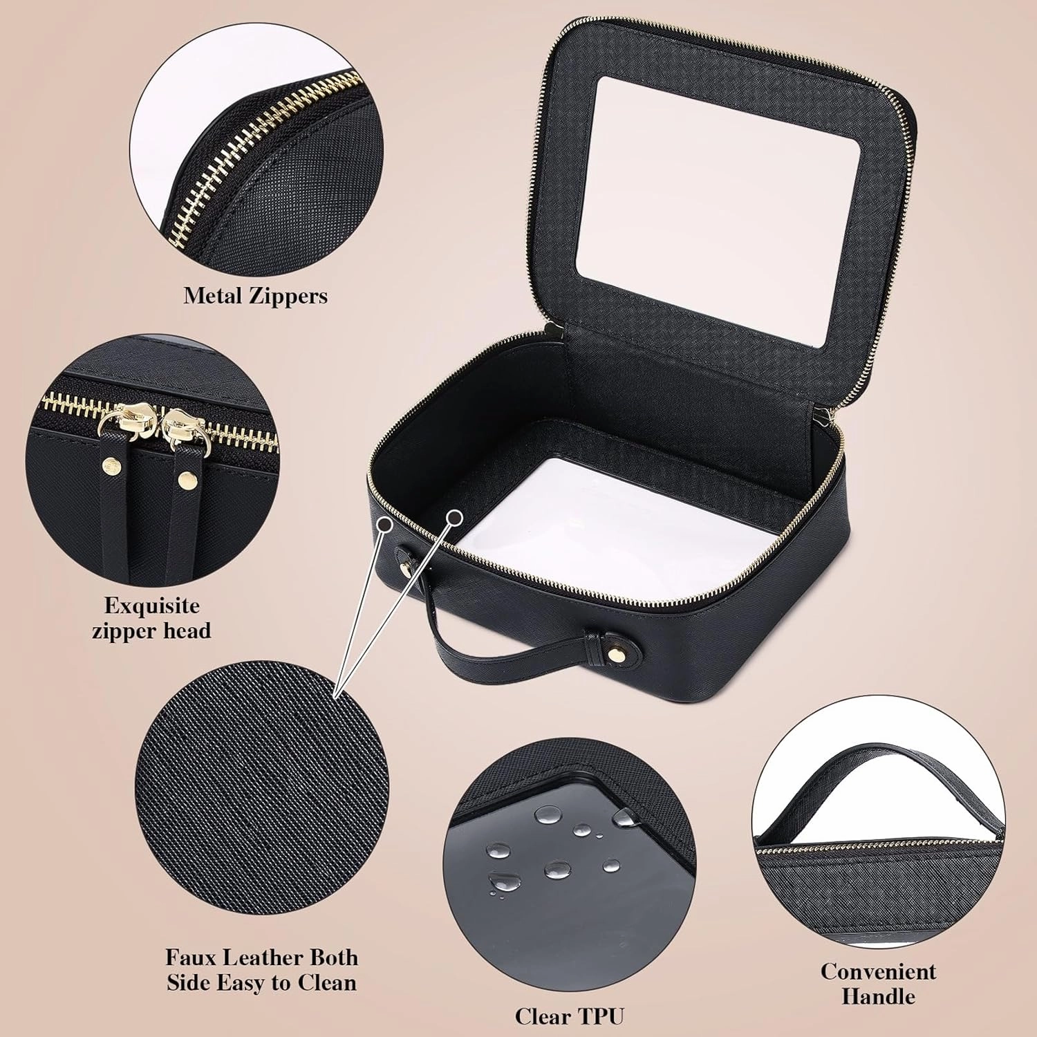 Clear Makeup Bag for Women Waterproof Travel Cosmetics and Toiletries Case Portable Makeup Oaganizer Bag Clear Car Bag with Zipper (Black, L-1)