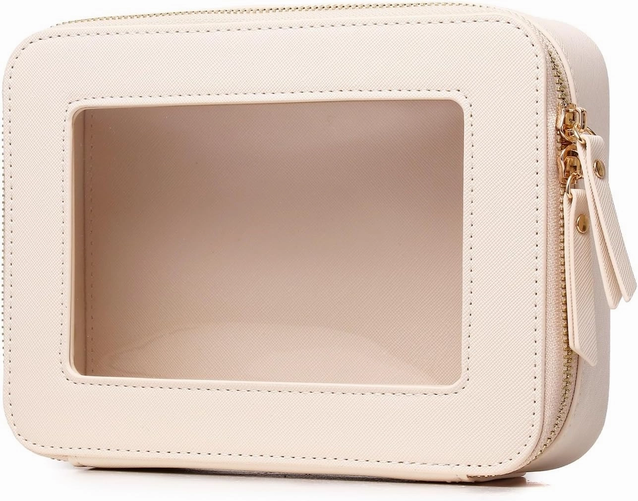 Clear Makeup Bag Transparent Travel Case for Cosmetics and Toiletries Women's Brush Bag and Clear Car Bag with Zipper (Beige, M )