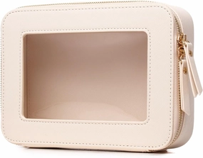 Clear Makeup Bag Transparent Travel Case for Cosmetics and Toiletries Women's Brush Bag and Clear Car Bag with Zipper (Beige, M )