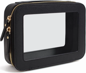 Clear Makeup Bag, Travel Cosmetic Organizer Case Waterproof Skincare Toiletry Bag with Zipper Portable Make Up Pouch Compact Car Organizer Bag for Essentials (Large Black)