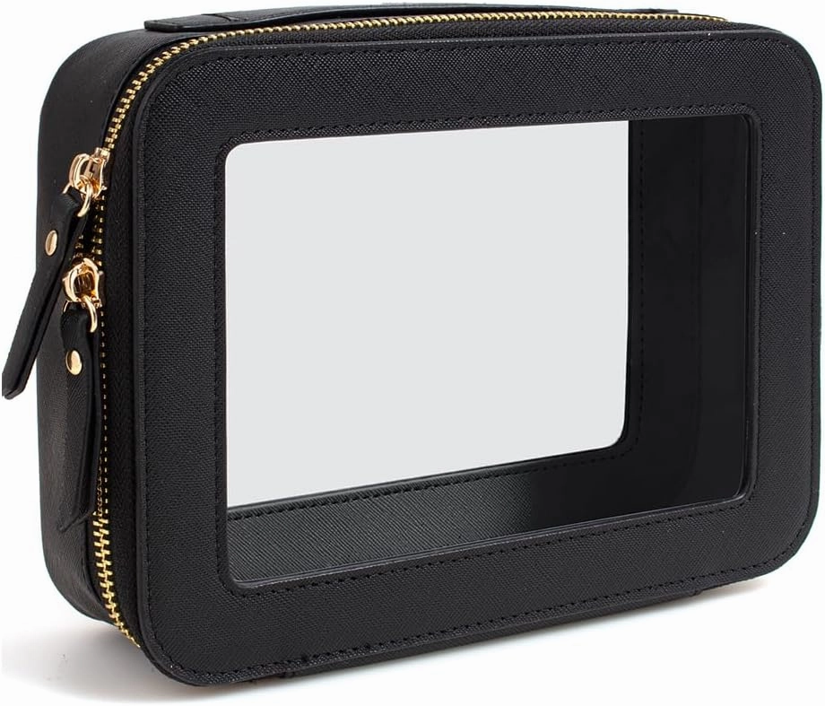 Clear Makeup Bag, Travel Cosmetic Organizer Case Waterproof Skincare Toiletry Bag with Zipper Portable Make Up Pouch Compact Car Organizer Bag for Essentials (Large Black)