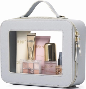Clear Makeup Bag Waterproof Travel Case for Cosmetics and Toiletries Women's Makeup Organizer and Car Bag with Zipper (Gray, L-1)