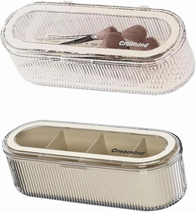 Clear Makeup Sponges Organizer Acrylic Cosmetic Storage Case with Lid Display Case 3 Slot Makeup Brush Holder Organizer for Vanity (Set)