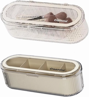 Clear Makeup Sponges Organizer Acrylic Cosmetic Storage Case with Lid Display Case 3 Slot Makeup Brush Holder Organizer for Vanity (Set)