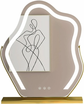 Cloud Shape Desktop Makeup Mirror, 360°Rotating Cosmetic Mirror, Lighted Makeup Mirror with Lights, Smart Touch Control 3 Colors Dimmable Mirror Dressing Table Makeup Mirror(Gold,30x43cm)
