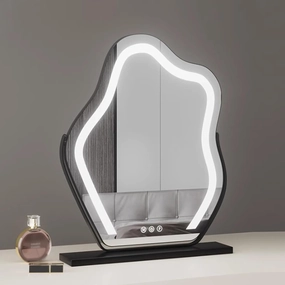 Cloud Shape Vanity Mirror With Lights, 360°Rotating Cosmetic Mirror, Lighted Makeup Mirror With Lights, Smart Touch Control 3 Colors Dimmable Mirror Dressing Table Makeup Mirror(Black,30x43cm)