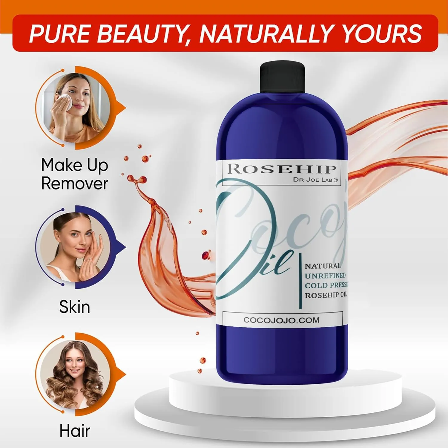 cocojojo Rosehip Oil for Face Cold Pressed Unrefined - Pure Rose Hip Seed Oil 32 oz for Skin, Hair, Massage, Facial - Moisturizing, Soothing, Hydrating, & Nourishing