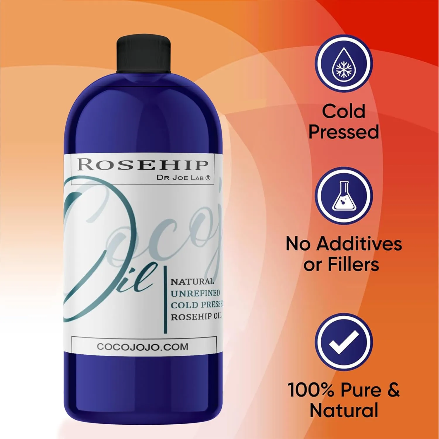 cocojojo Rosehip Oil for Face Cold Pressed Unrefined - Pure Rose Hip Seed Oil 32 oz for Skin, Hair, Massage, Facial - Moisturizing, Soothing, Hydrating, & Nourishing