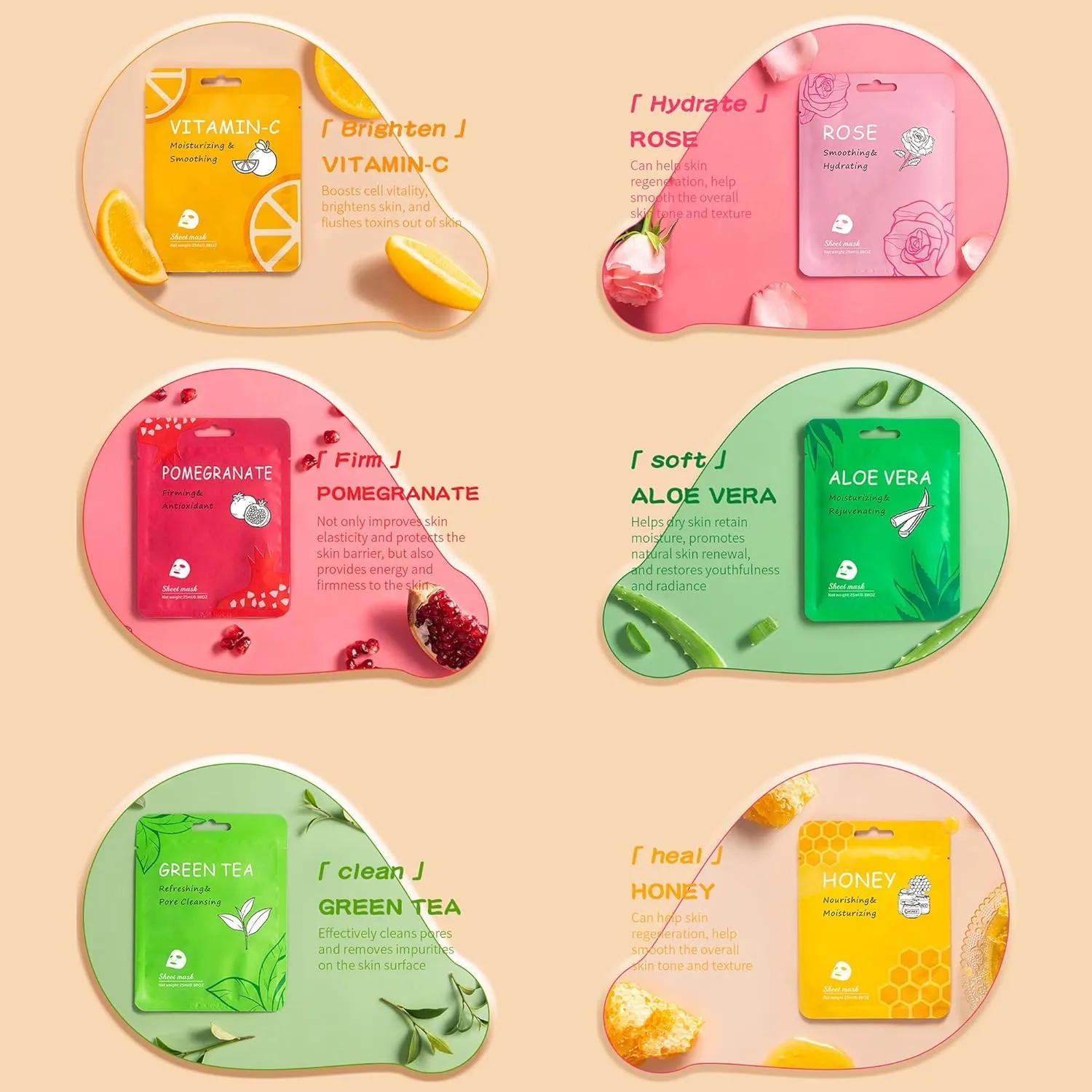 Collagen Face Masks for Skincare in Bulk, Sheet Masks for the Face, Hydrating and Moisturizing Face Masks Sets for Women's Skin Care (36-Packs)