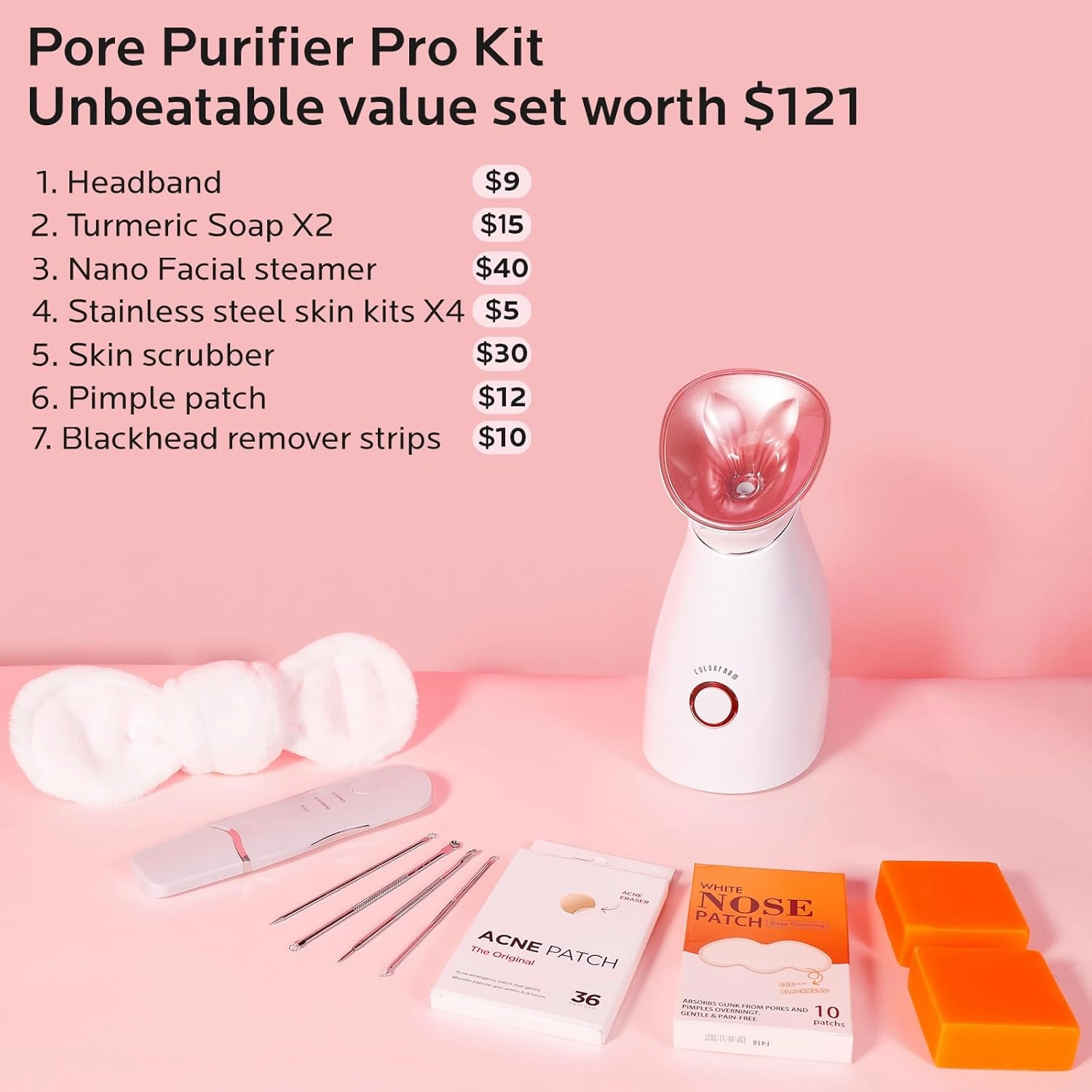 Colorfarm Facial Steamer Skin Care Kit: Face Steamer Home Spa Deep Cleaning Unclogs Pores with 6 Skin Care Tools - Relaxing Self Care Skincare Beauty Gifts for Women Girl (Pore Purifier Pro Kit)