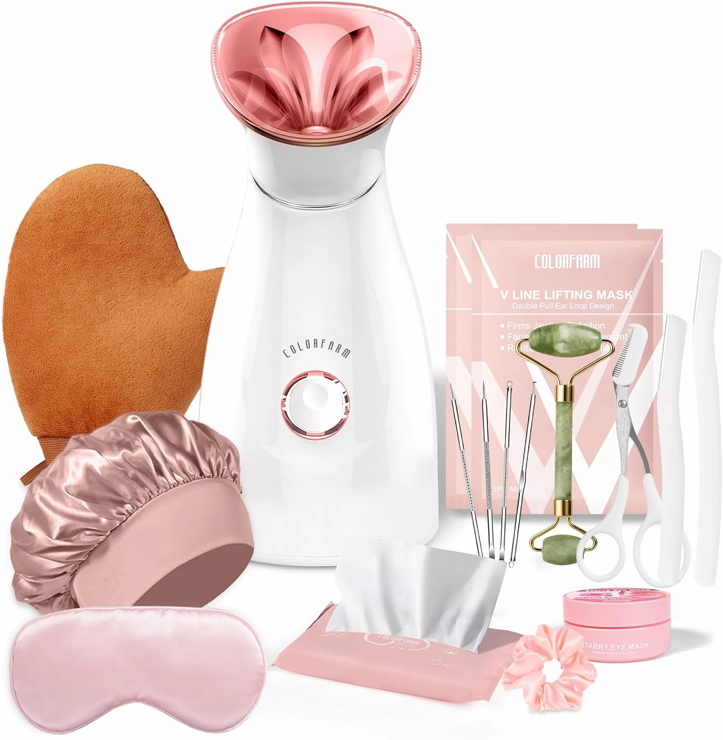 Colorfarm Facial Steamer Skin Care Set: Face Steamer Home Spa Kit Deep Cleaning Unclogs Pores with 6 Skin Care Tools - Spa Relaxing Self Care Gifts for Women (Ultimate Spa Relaxation Kit)