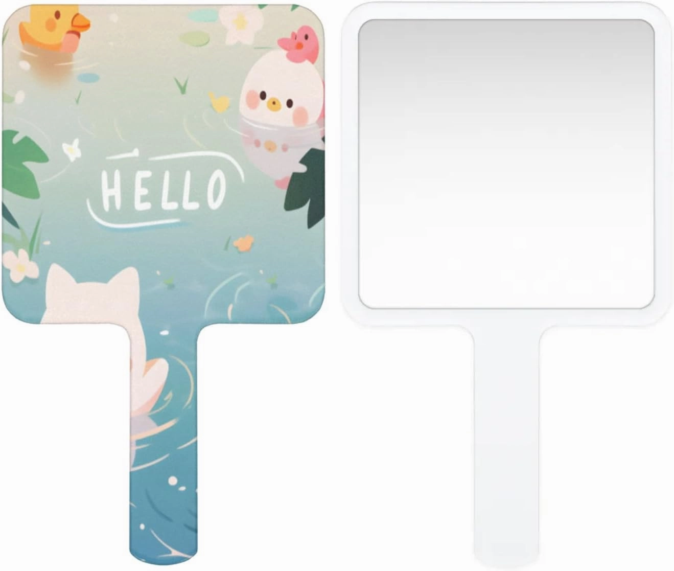 Compact Square Handheld Travel Mirror - 6.2x3.6 Inches, Ultra-Portable & Crystal-Clear, Cute Stuff for Women, Pond Duck Makeup Mirror