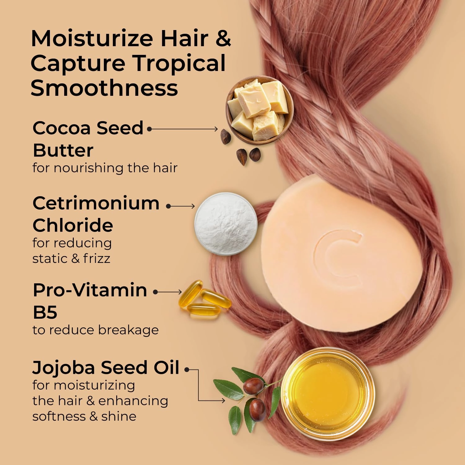 Conditioner Bar for Normal, Weak or Treated Hair – Island Tropics – with Bamboo Extract | Vegan | pH Balanced | Gluten-Free | Cruelty Free | Sulphate Free | No Parabens | Colour Safe | 2 oz