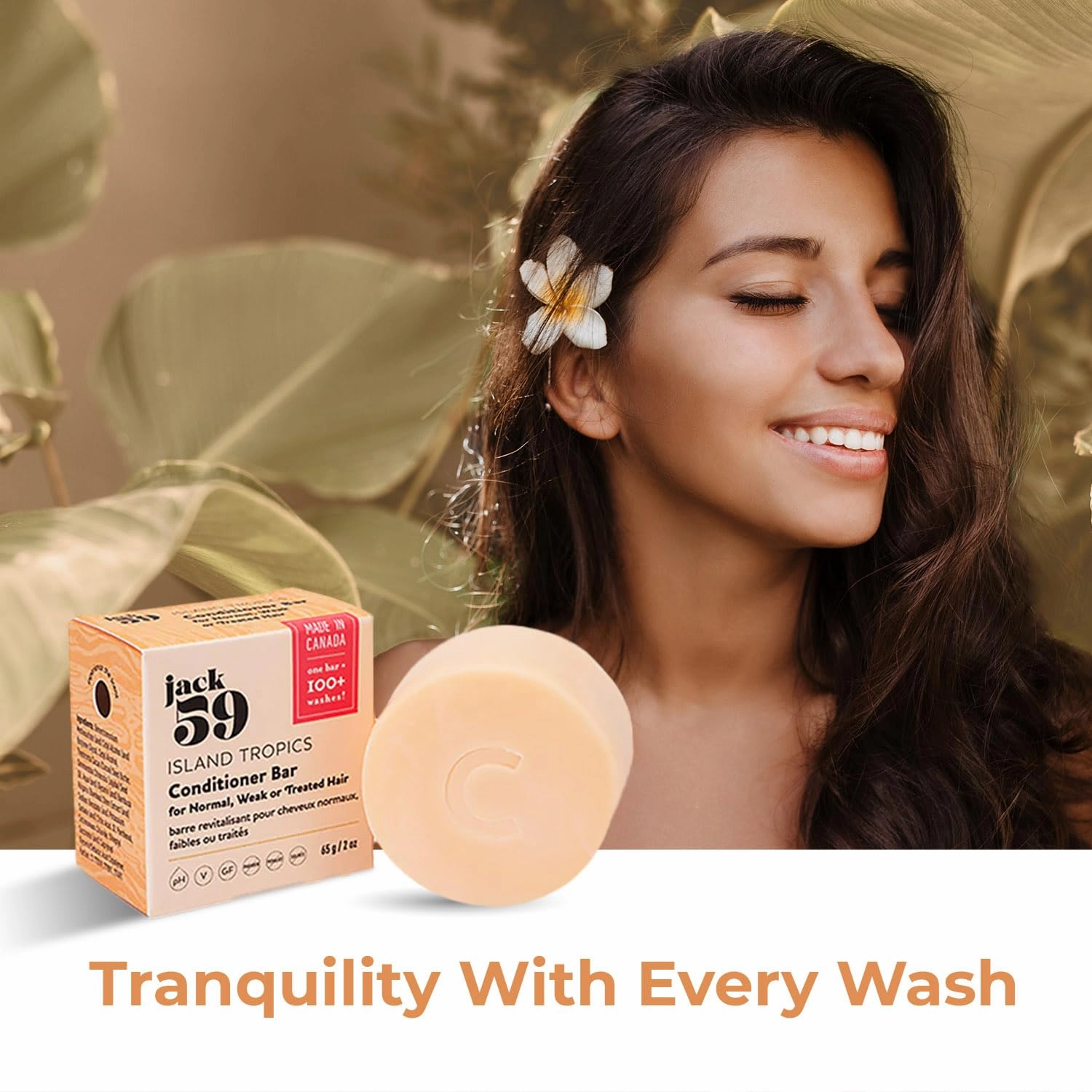 Conditioner Bar for Normal, Weak or Treated Hair – Island Tropics – with Bamboo Extract | Vegan | pH Balanced | Gluten-Free | Cruelty Free | Sulphate Free | No Parabens | Colour Safe | 2 oz