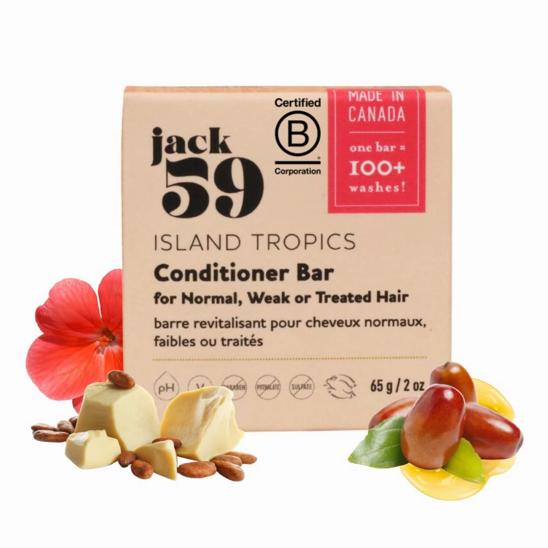 Conditioner Bar for Normal, Weak or Treated Hair – Island Tropics – with Bamboo Extract | Vegan | pH Balanced | Gluten-Free | Cruelty Free | Sulphate Free | No Parabens | Colour Safe | 2 oz