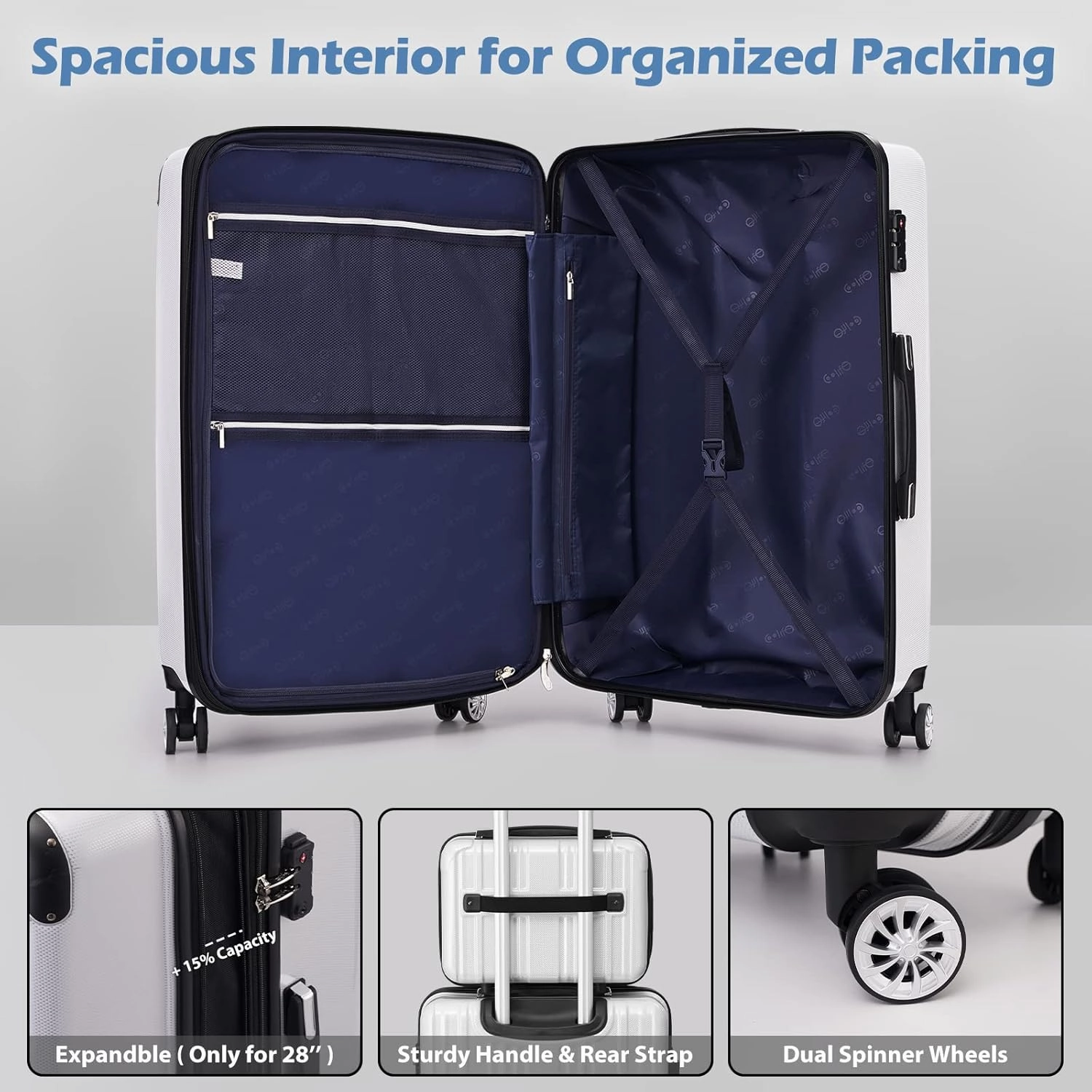 Coolife Luggage Expandable 5 Piece Sets PC ABS Spinner Suitcase 20 inch 24 inch 28 inch (wine wind new)