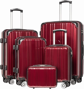 Coolife Luggage Expandable 5 Piece Sets PC ABS Spinner Suitcase 20 inch 24 inch 28 inch (wine wind new)