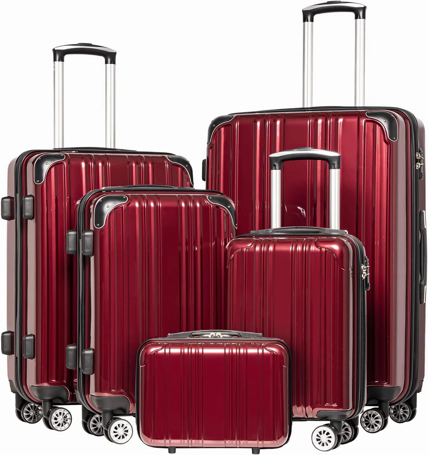 Coolife Luggage Expandable 5 Piece Sets PC ABS Spinner Suitcase 20 inch 24 inch 28 inch (wine wind new)
