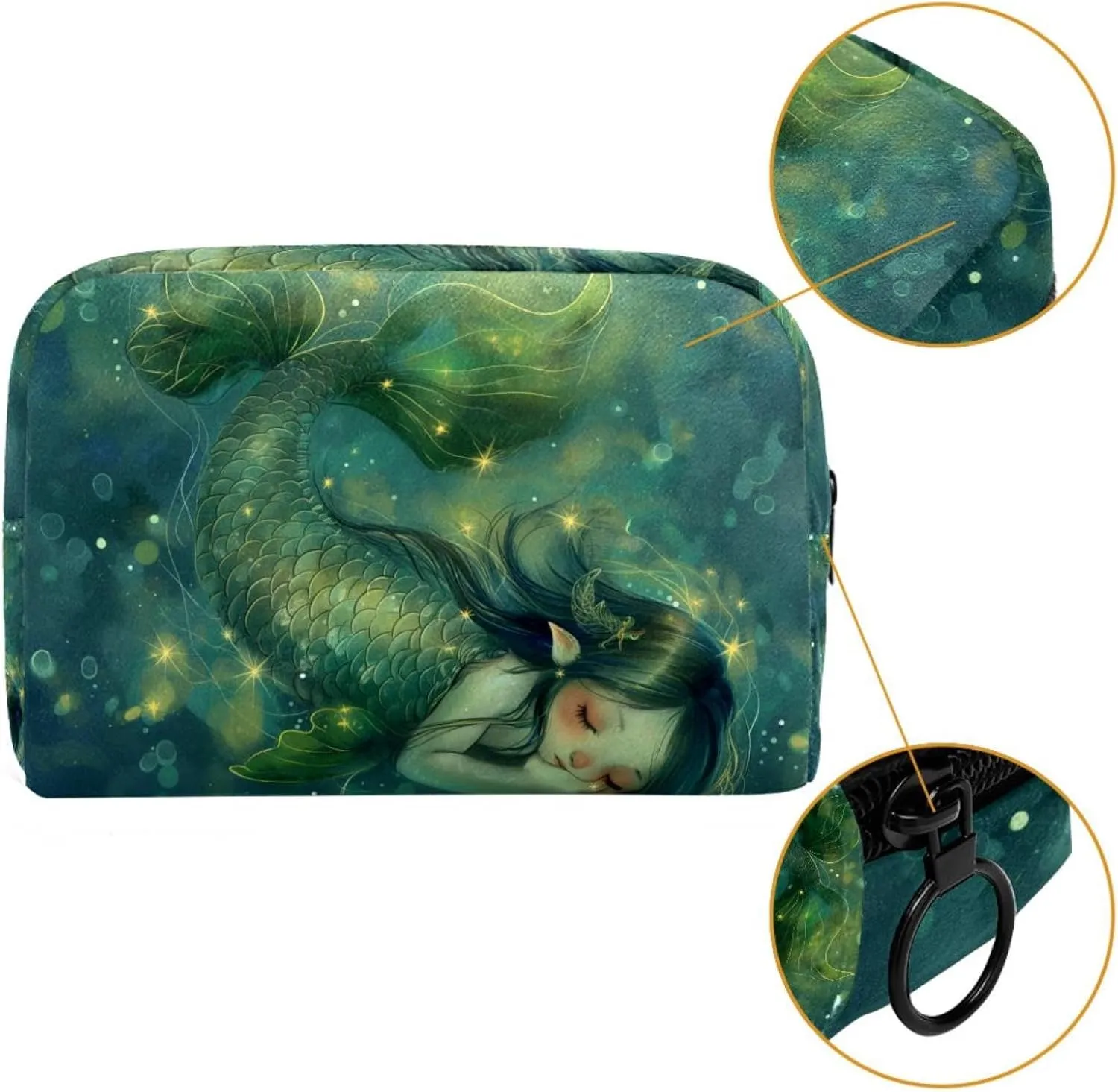 Cosmetic Bag Cartoon Star Mermaid Travel Makeup Bag Portable Travel Toiletry Bag Makeup Organizer Bag 7.3x3x5.1in
