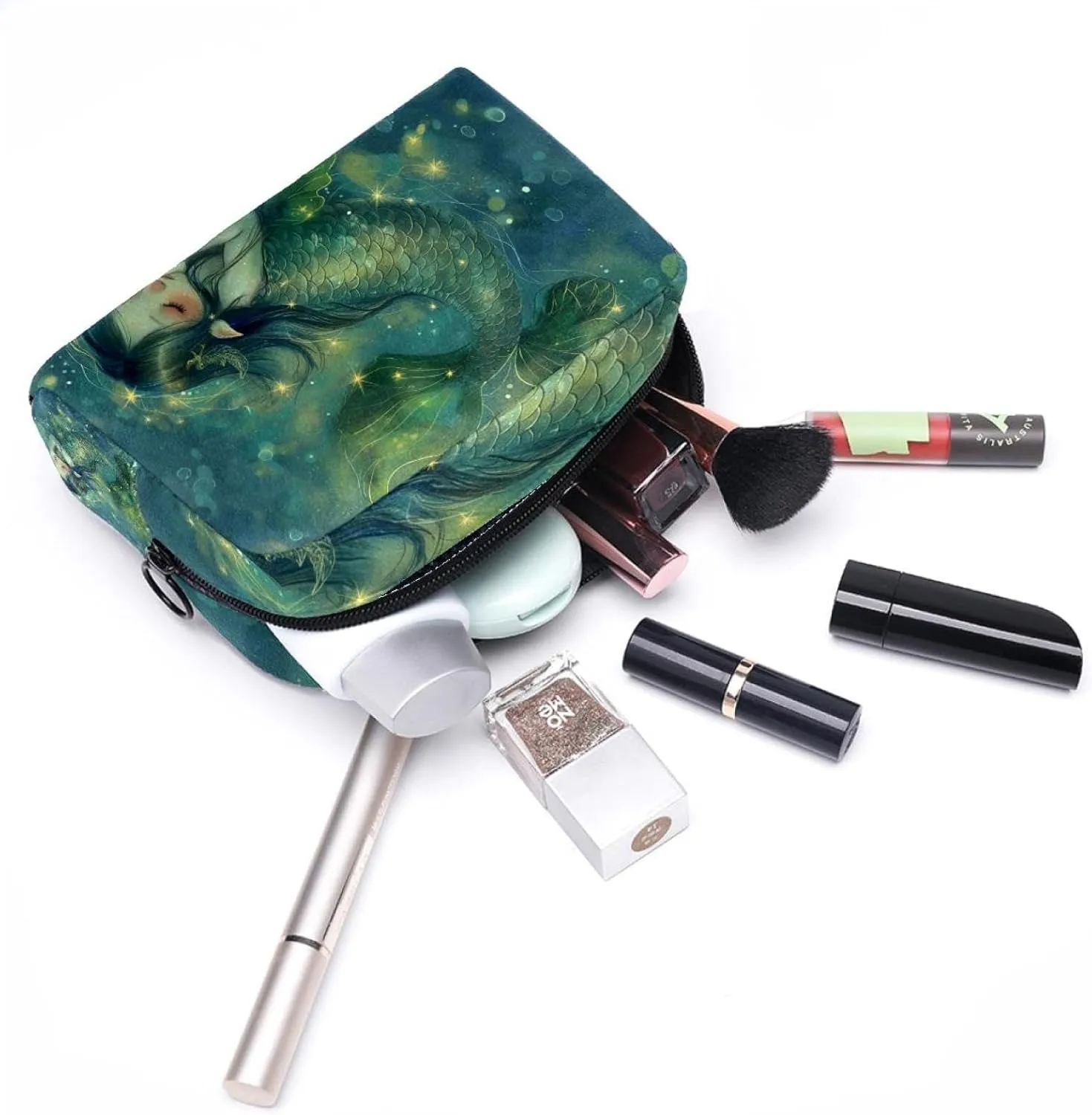 Cosmetic Bag Cartoon Star Mermaid Travel Makeup Bag Portable Travel Toiletry Bag Makeup Organizer Bag 7.3x3x5.1in