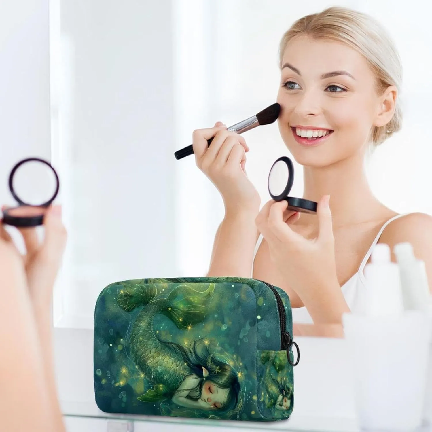 Cosmetic Bag Cartoon Star Mermaid Travel Makeup Bag Portable Travel Toiletry Bag Makeup Organizer Bag 7.3x3x5.1in