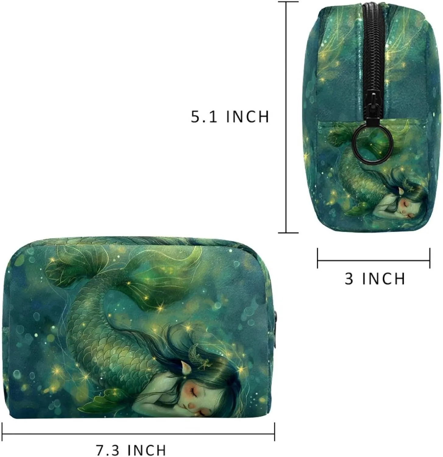 Cosmetic Bag Cartoon Star Mermaid Travel Makeup Bag Portable Travel Toiletry Bag Makeup Organizer Bag 7.3x3x5.1in