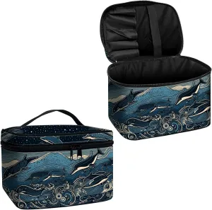 Cosmetic Bags for Women with Dividers, Makeup Bags Travel Bag with Handle Designs, Large Capacity Wash Bag Portable Cosmetic Organizer Storage Case for Ladies Accessories, Ocean Wave Fish