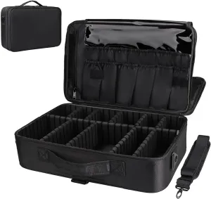 Cosmetic protective makeup bag Travel Makeup Case Professional Portable Makeup Brush Holder Organizer and Storage with Adjustable Dividers and Shoulder Strap Curler Hair Straightener Brush