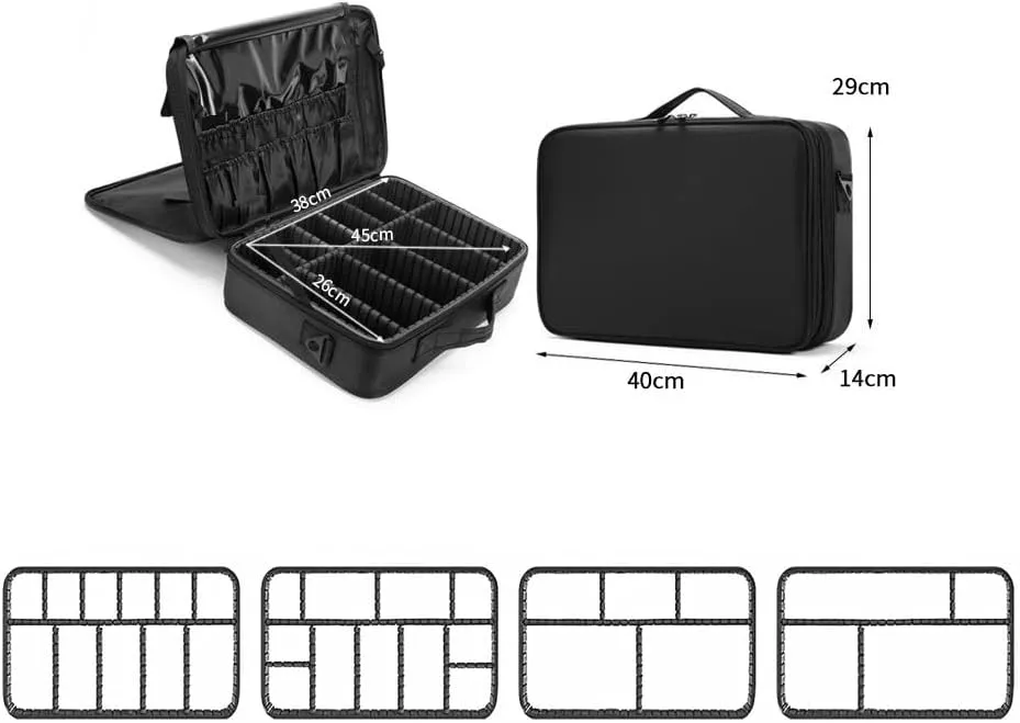 Cosmetic protective makeup bag Travel Makeup Case Professional Portable Makeup Brush Holder Organizer and Storage with Adjustable Dividers and Shoulder Strap Curler Hair Straightener Brush