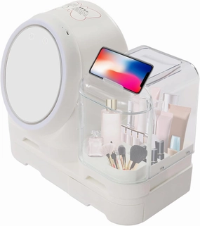 Cosmetic Organizer with Mirror, Cosmetic Storage Display Case, Skin Care Organizer, Built-in Fan,3D stereoscopic fill light,High definition mirror,for Bathroom, Vanity and Makeup Table(White)