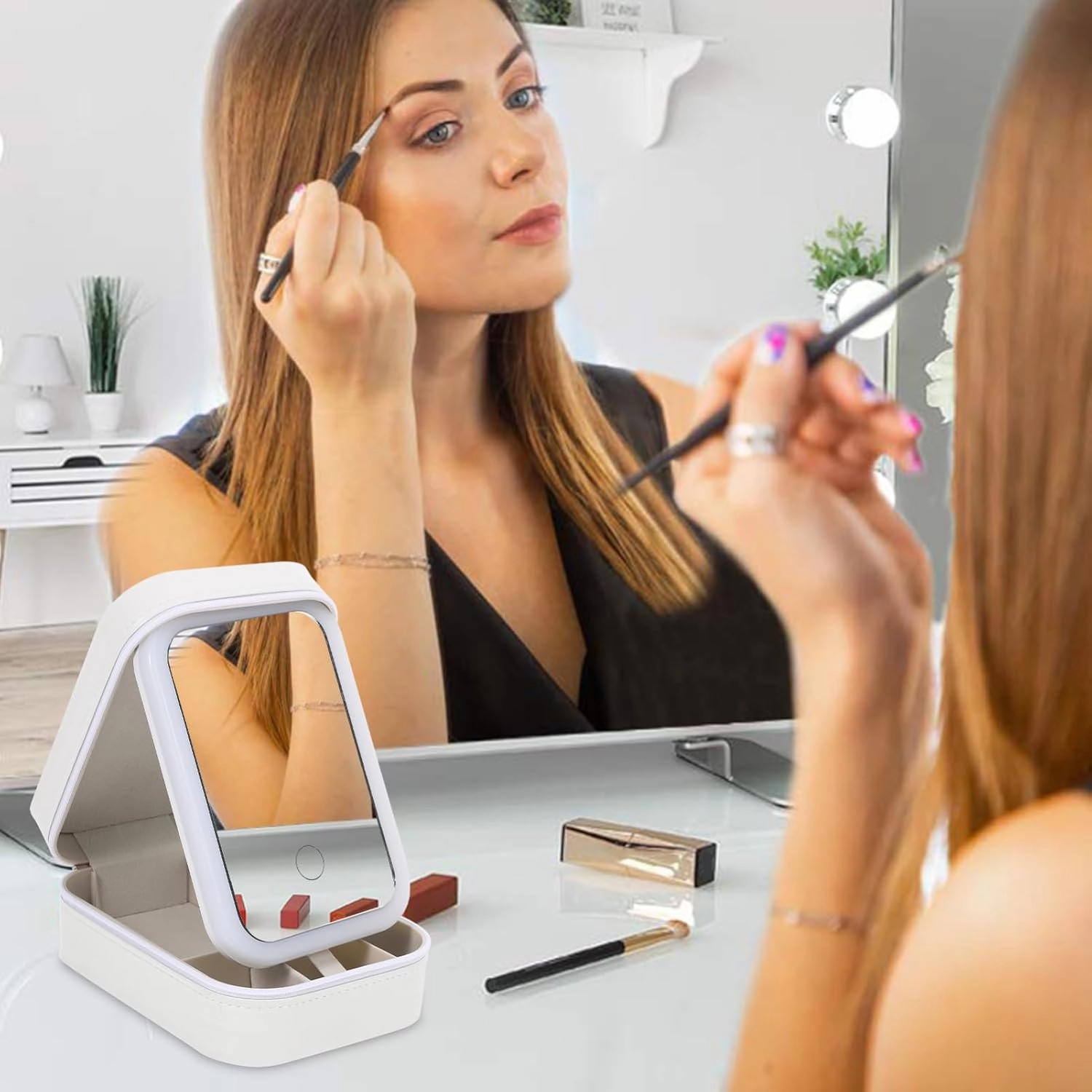 Cosmetic Storage Box Small Travel Makeup Organizer Makeup Holder Travel Makeup Case with Mirror Small Makeup Boxes Makeup Travel Organizer Small Makeup Travel Case