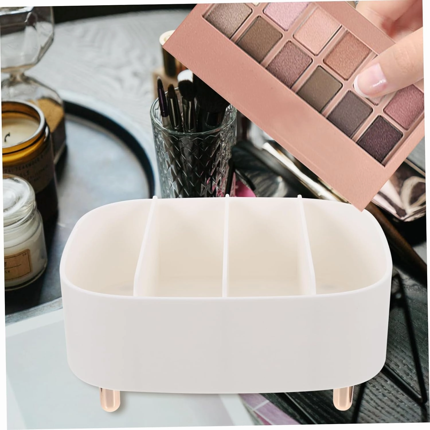 Counter Makeup Organizer Box 4 Divided Eyeshadow Palette Holder Dustproof Storage Box