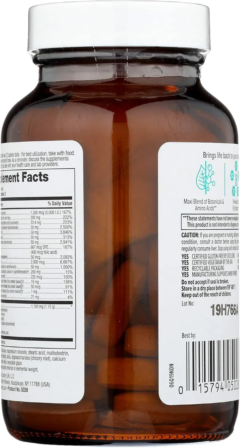 Country Life Maxi-Hair Supplement - 2000mcg Biotin & Vitamins for Hair, Skin & Nails - Certified Gluten-Free & Vegetarian - Supports Hair Growth, 60 Tablets