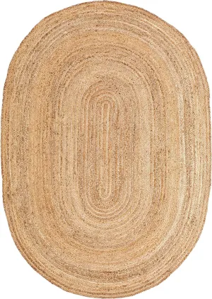 Craft Trade Natural Jute Rug Hand Woven Braided Reversible Rustic Area Rugs for Living Room Bedroom Home Decor Vintage Boho Large Farmhouse Sisal Carpet - Oval 4x6 Feet