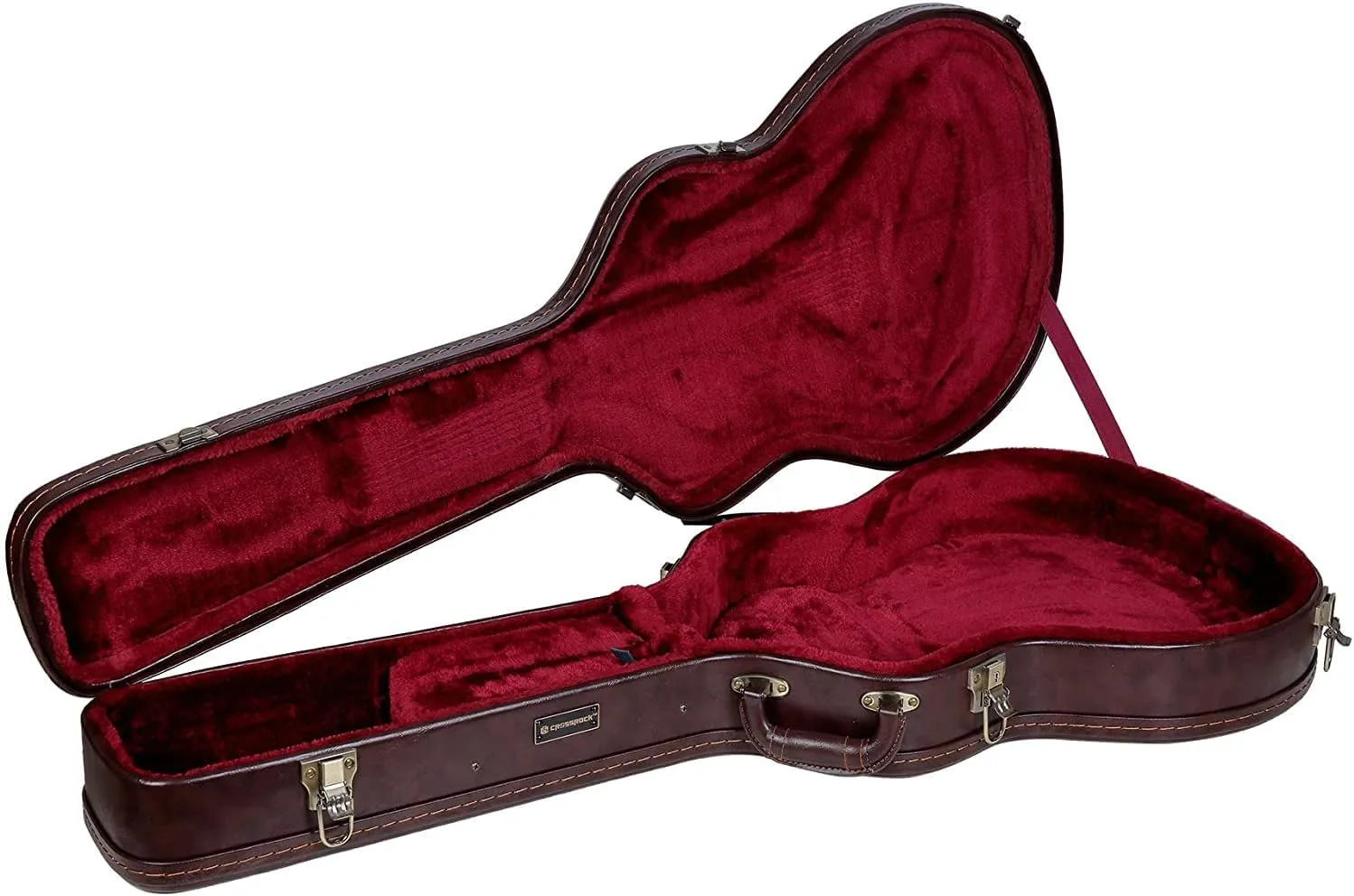 Crossrock Case - Hard-Shell Wooden Guitar Case - Fits 335 Electric Guitars - Stainless Steel Latches, Sponge Lining, Metal Feet, Storage Space - Vintage Brown