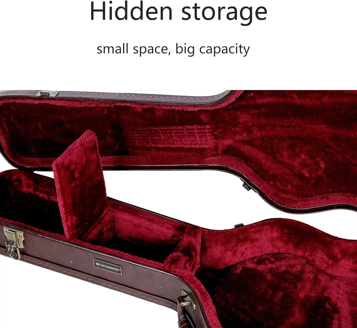 Crossrock Case - Hard-Shell Wooden Guitar Case - Fits 335 Electric Guitars - Stainless Steel Latches, Sponge Lining, Metal Feet, Storage Space - Vintage Brown