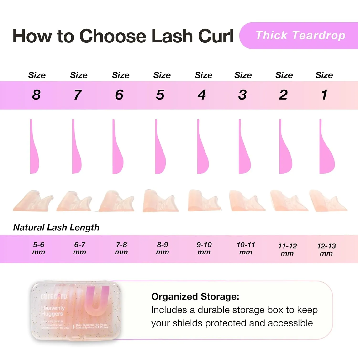 Curacoro Lash Lift Shields, 16 Pcs/8 Sizes Lash Lift Rods, Lash Lift Pads for Eyelash Curling and Lifting, Reusable Silicone Lash Rods for Eyelash Perm Lamination