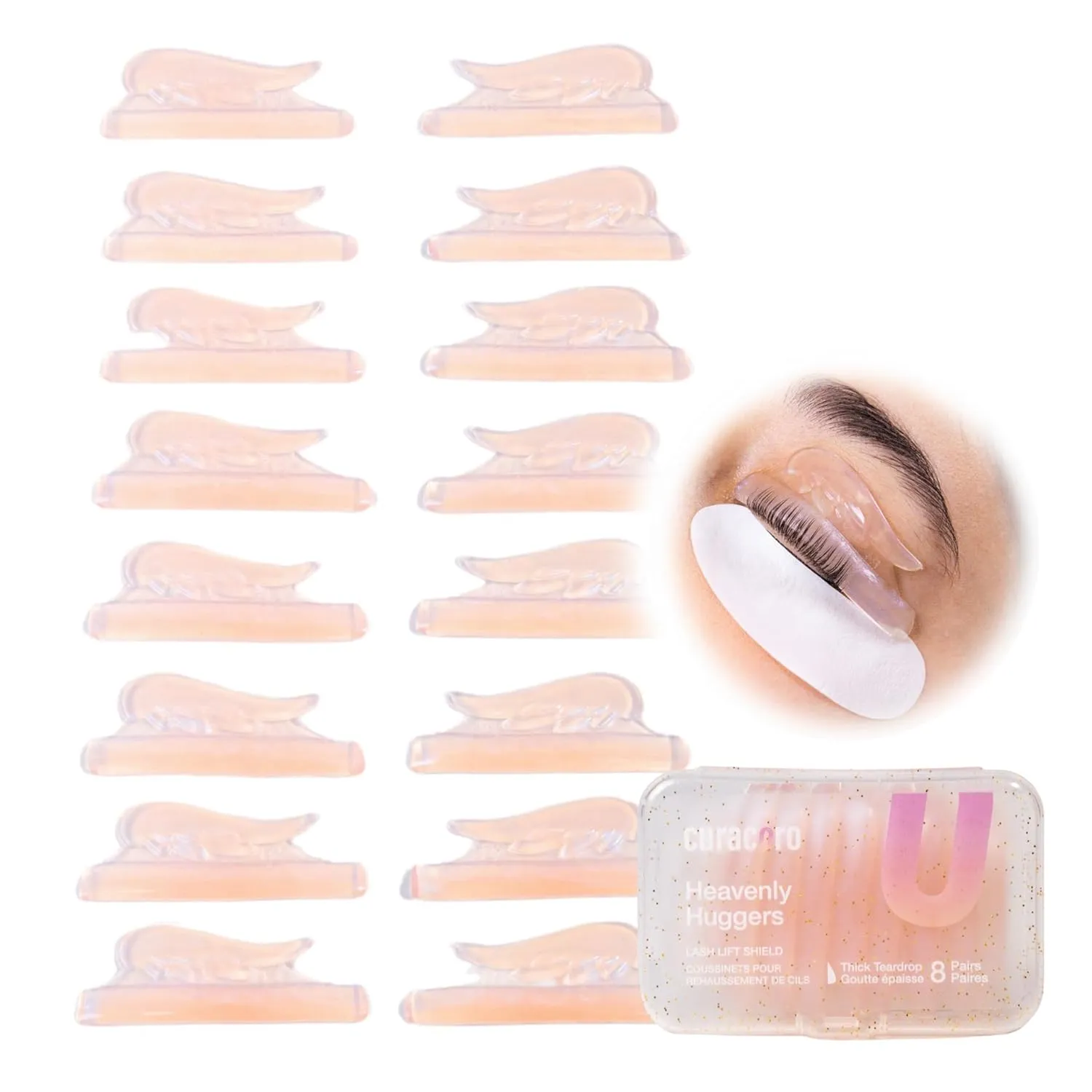 Curacoro Lash Lift Shields, 16 Pcs/8 Sizes Lash Lift Rods, Lash Lift Pads for Eyelash Curling and Lifting, Reusable Silicone Lash Rods for Eyelash Perm Lamination