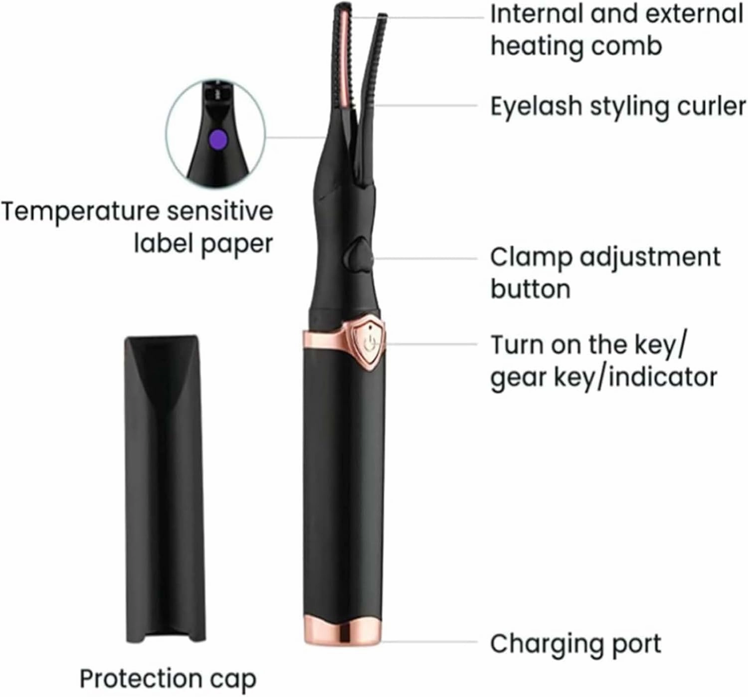 Curluxe Eyelash Curler, New Heated Eyelash Curler, 3 Temperature Adjustment, Electric, Natural Curling, Smart Temperature Control (Black)
