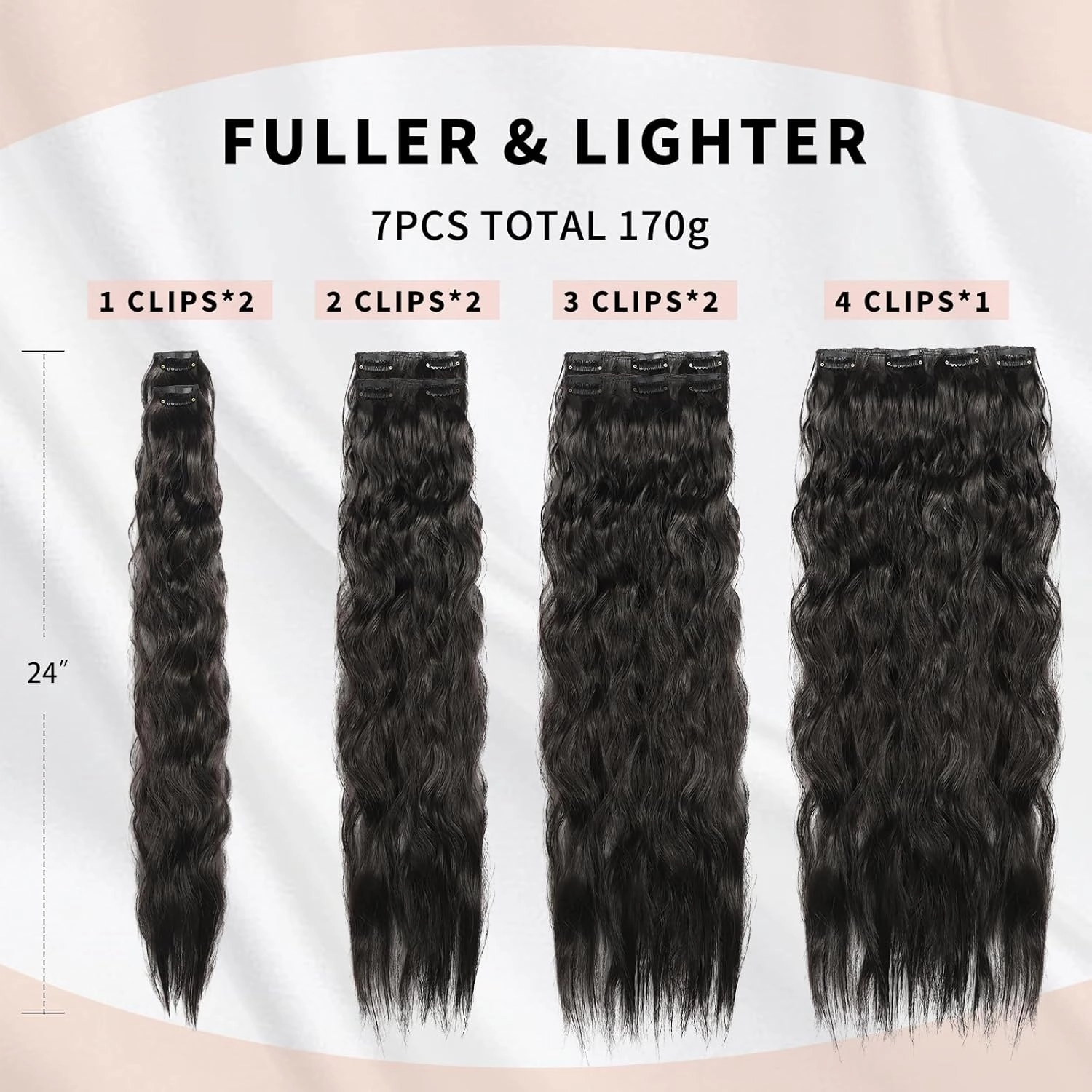 Curly Clip In Hair Extension 7PCS Natural Thick Deep Wave Hair Extension Clips Synthetic Long 24 inch hair extensions clip in Hairpiece (2#(Pack of 7))