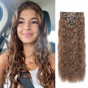 Curly Clip In Hair Extension 7PCS Natural Thick Deep Wave Hair Extension Clips Synthetic Long 24 inch hair extensions clip in Hairpiece (2M30#(Pack of 7))