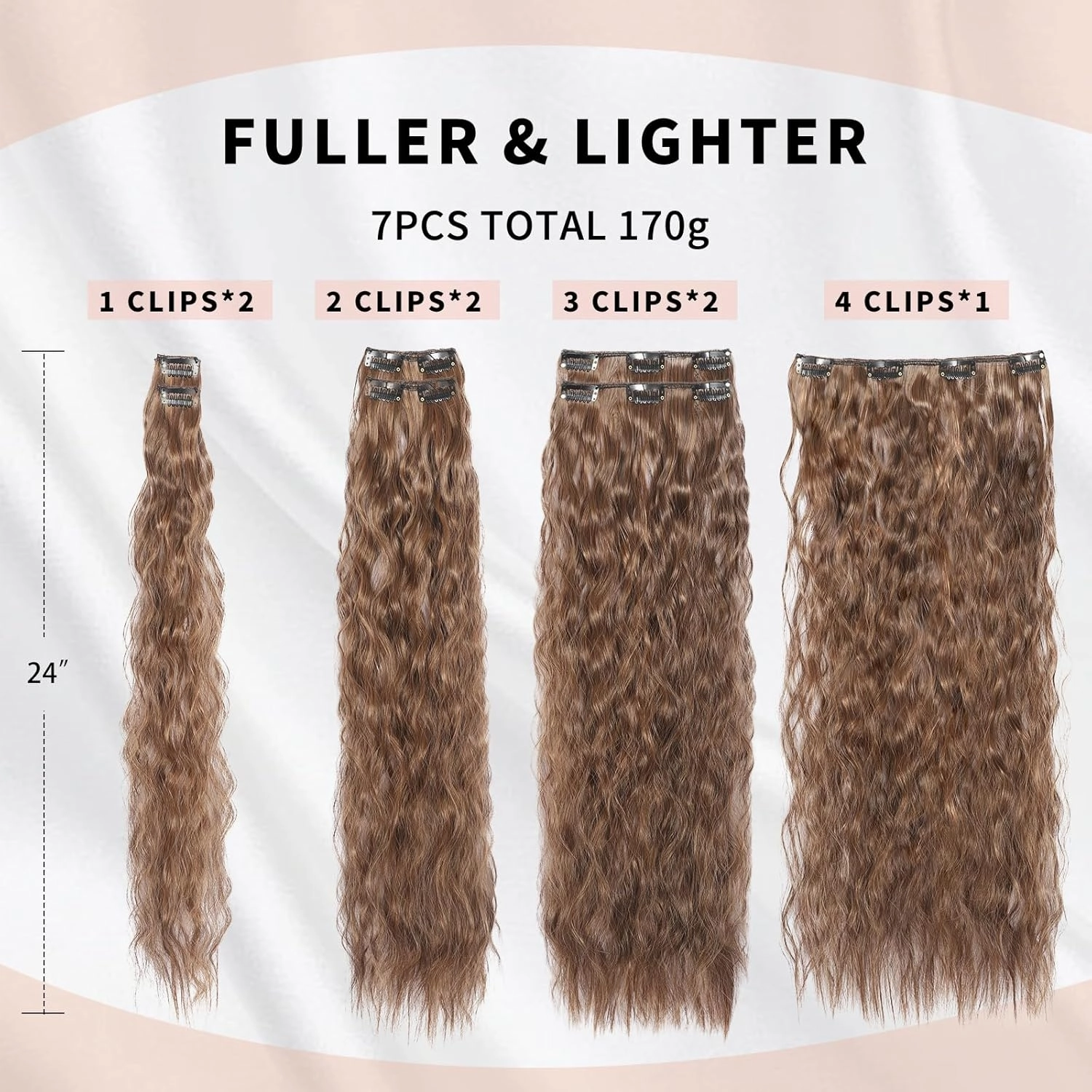 Curly Clip In Hair Extension 7PCS Natural Thick Deep Wave Hair Extension Clips Synthetic Long 24 inch hair extensions clip in Hairpiece (2M30#(Pack of 7))